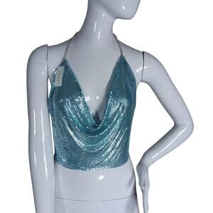 Icing Metal Rave Crop Top Size M/L No Back Adjustable on Neck and Back Blue
